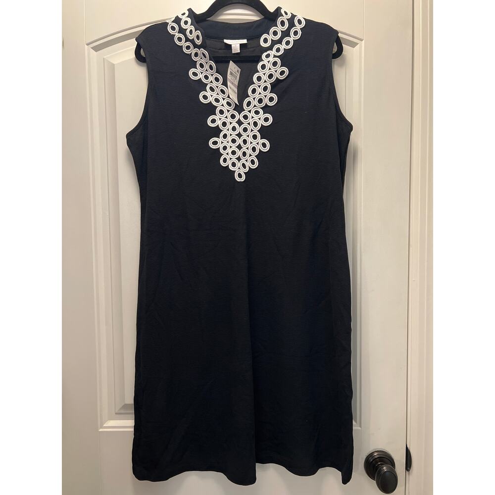 NWT Charter Club Women’s Embroidered Boho Stretch Knit Shift Dress Size 1X Black